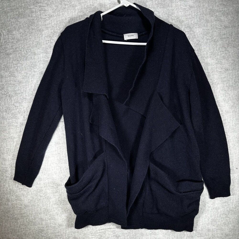 Bonnie Blue Long Open Cardigan Navy Blue Pockets Back to School Uniform Size Med